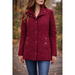Croft & Barrow Womens Burgundy Quilted Barn Jacket Coat Red Size L RN50411